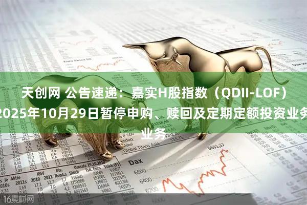 天创网 公告速递：嘉实H股指数（QDII-LOF）2025年10月29日暂停申购、赎回及定期定额投资业务