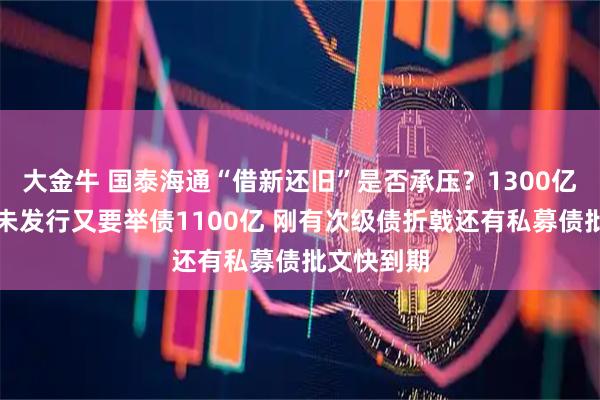 大金牛 国泰海通“借新还旧”是否承压？1300亿元债券尚未发行又要举债1100亿 刚有次级债折戟还有私募债批文快到期
